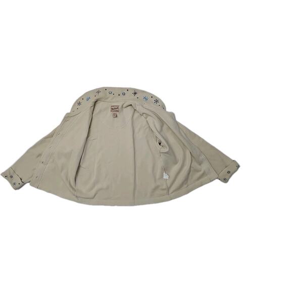 VINTAGE Woolrich Womens Medium Beige Fleece Buttons High Collar Snowflake Cuffs - Picture 3 of 10